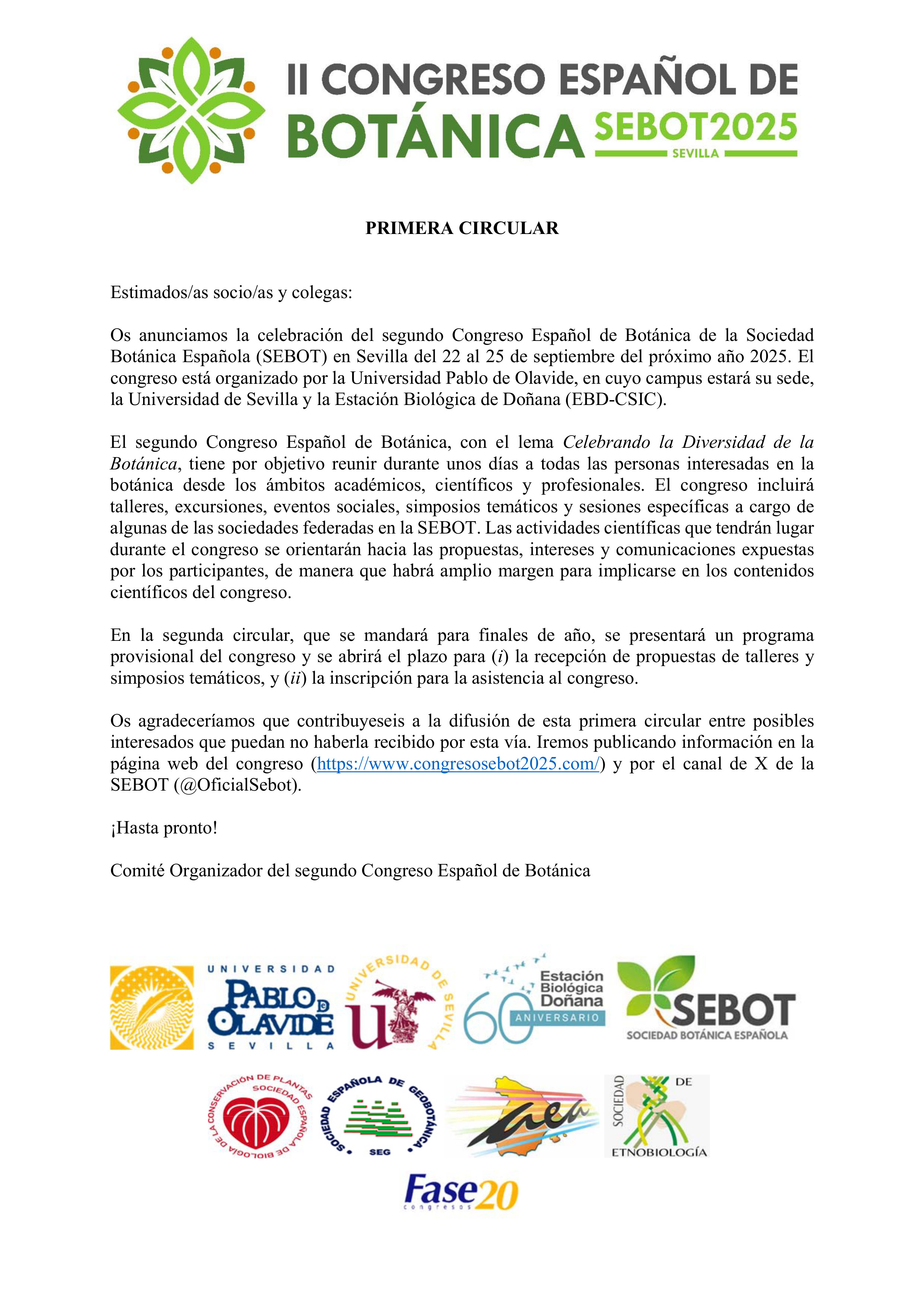 II CONGRESO ESPAÑOL DE BOTÁNICA SEVILLA 2025 - 1º Circular